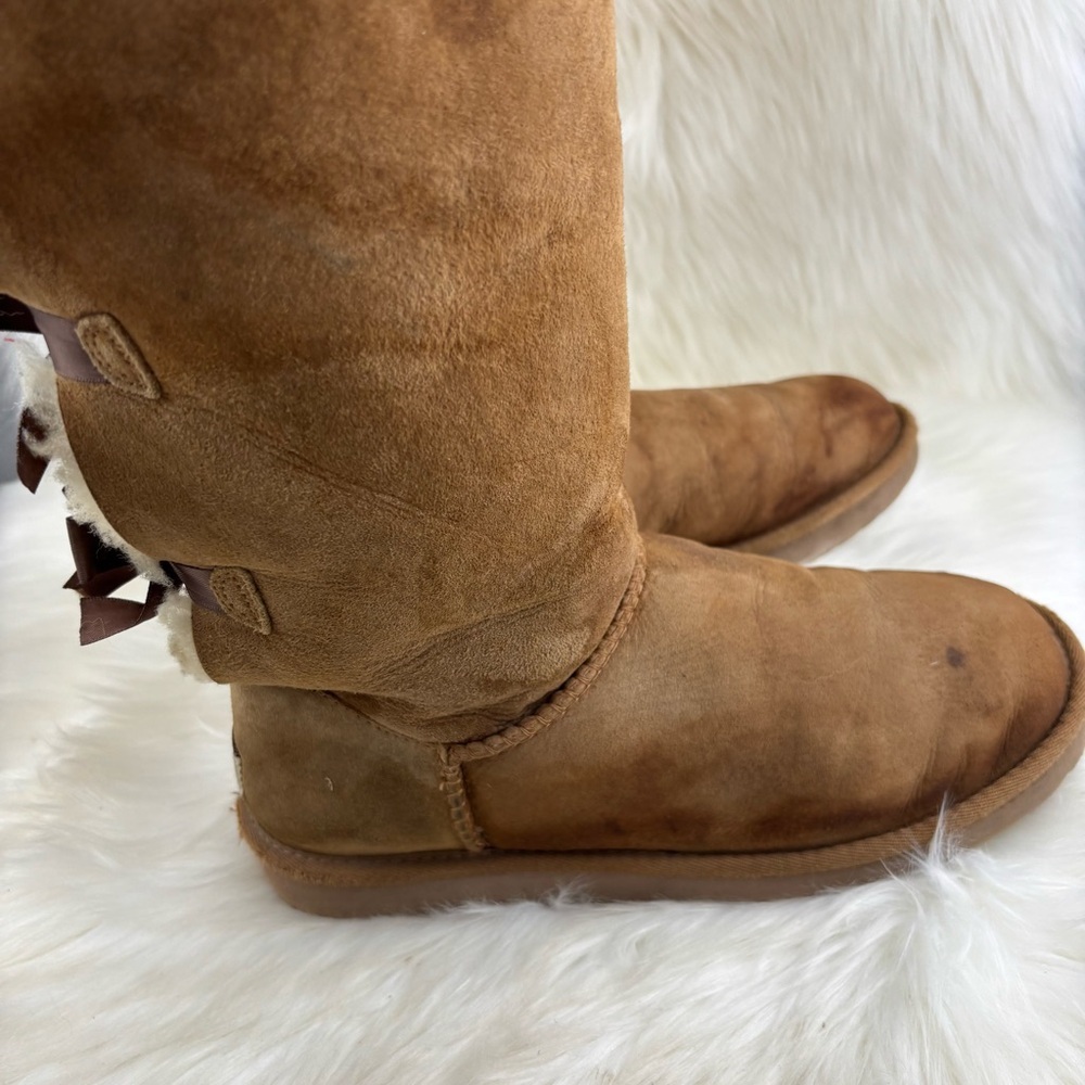 UGG Pull Up Bows Tan Winter Boots Size 9 Woman - Picture 3 of 15